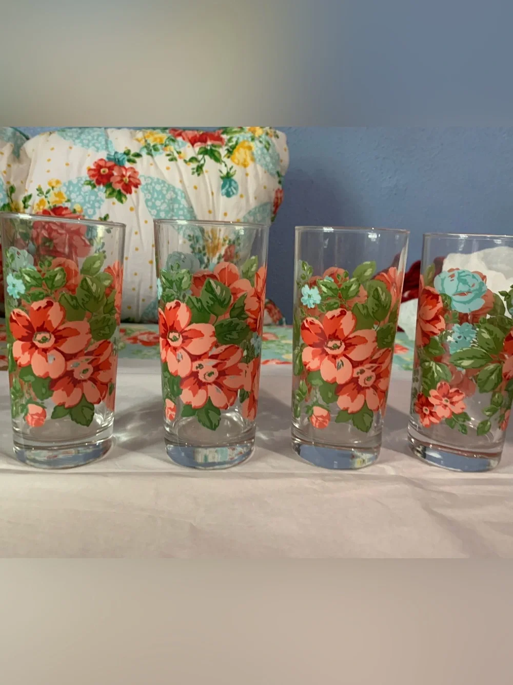 The Pioneer Woman Rare Vintage Floral 16 Oz Drinking Glasses Set 4